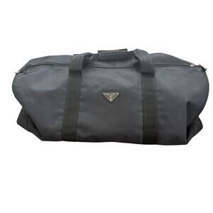 Prada Black Duffle Bag Nylon Black Travel Gym Weekender Carry On DAMAGED ZIPPER